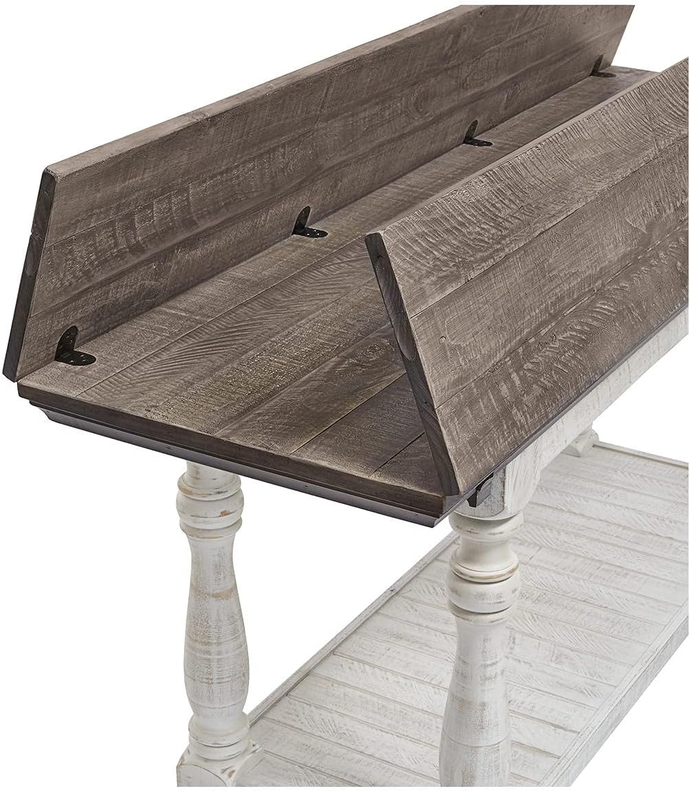 Signature Design by Ashley Havalance Farmhouse Sofa Table, Flip Top Design for Additional Dining Space and Fixed Lower Shelf, Gray & White with Weathered Finish