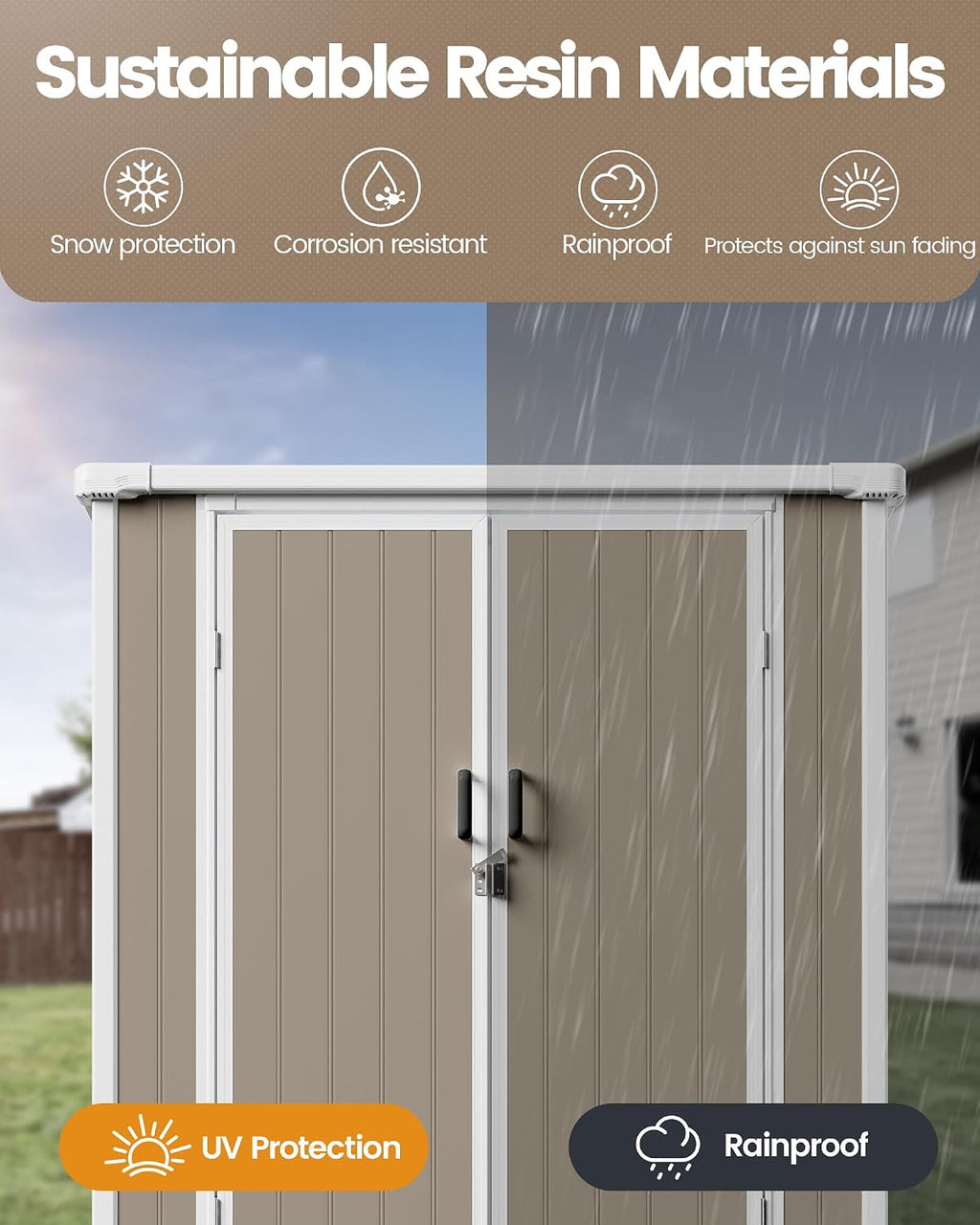 5x3 Compact Outdoor Shed with Slant Roof Design, All-Resin Build for Side Yard, Holds Lawn Equipment, Bicycles and Seasonal Items, Warm Gray