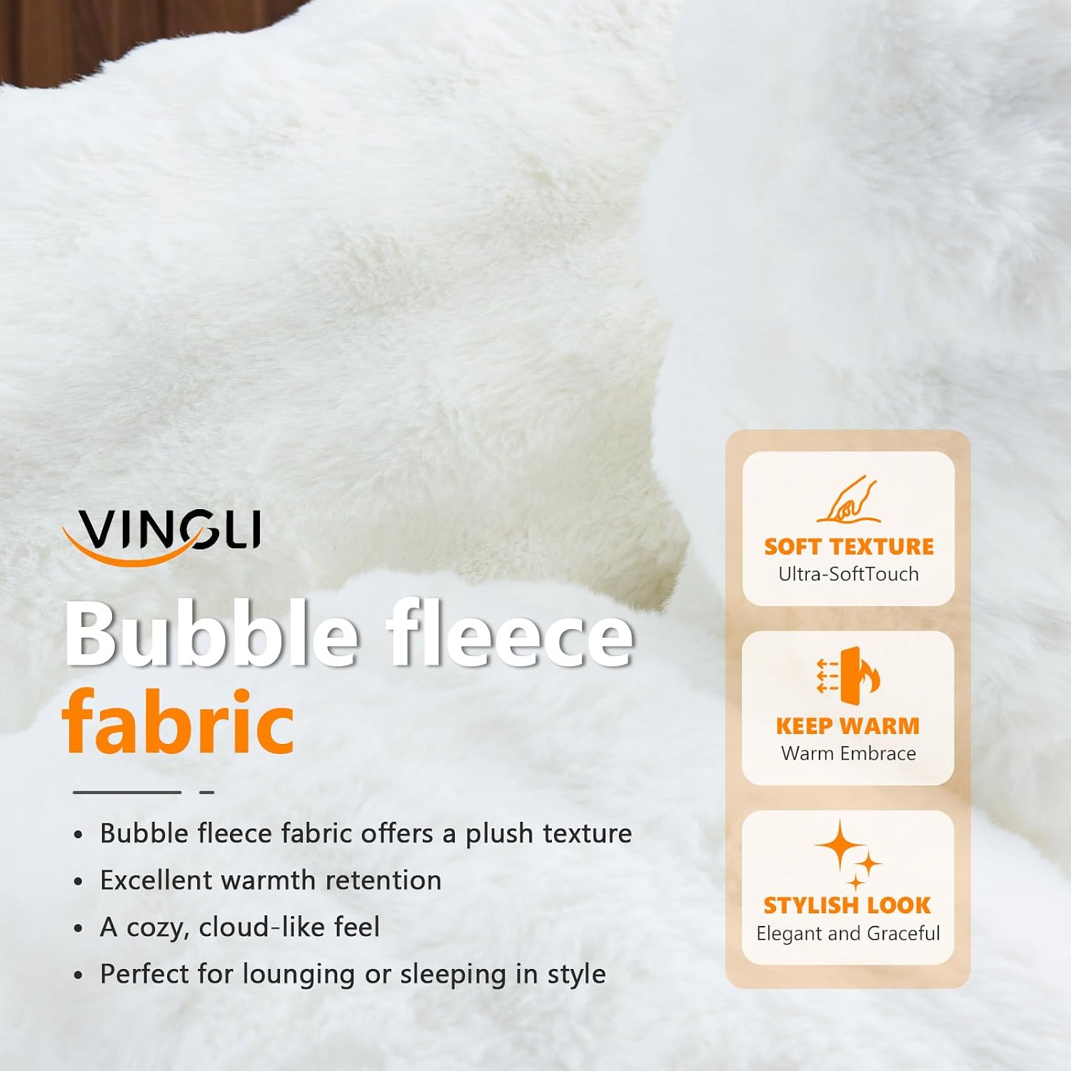 VINGLI Chaise Lounge Chair Indoor, White Boneless Couch Oversized Reading Chair Upholstered Bubble Fleece Cloud Couch Sofa Recliner Bed Comfy Sleeper Couches for Living Room, Movie Room, Bedroom