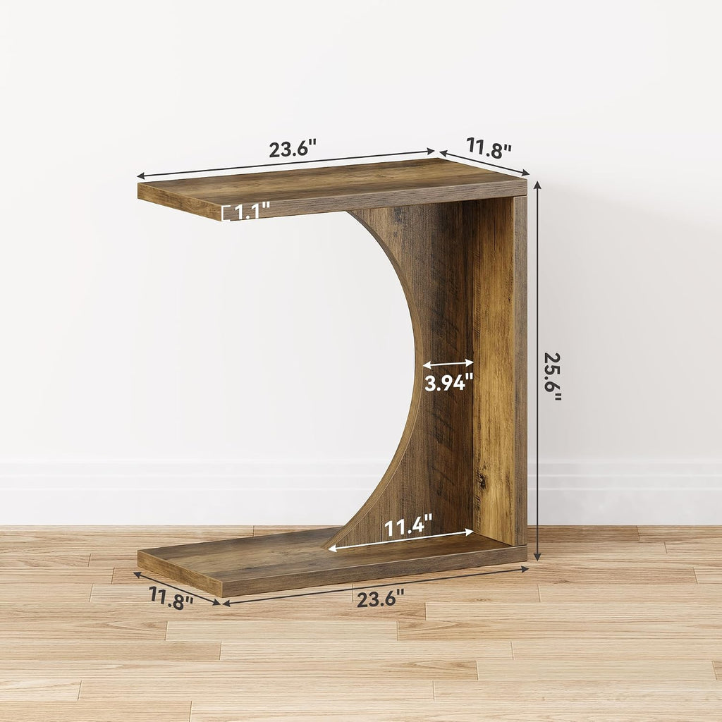LITTLE TREE C-Shape End Table for Sofa & Bedroom - Small Side Table for Living Room, Over Couch Tray Stand for Laptop, Snacks, Books, 2 Pack