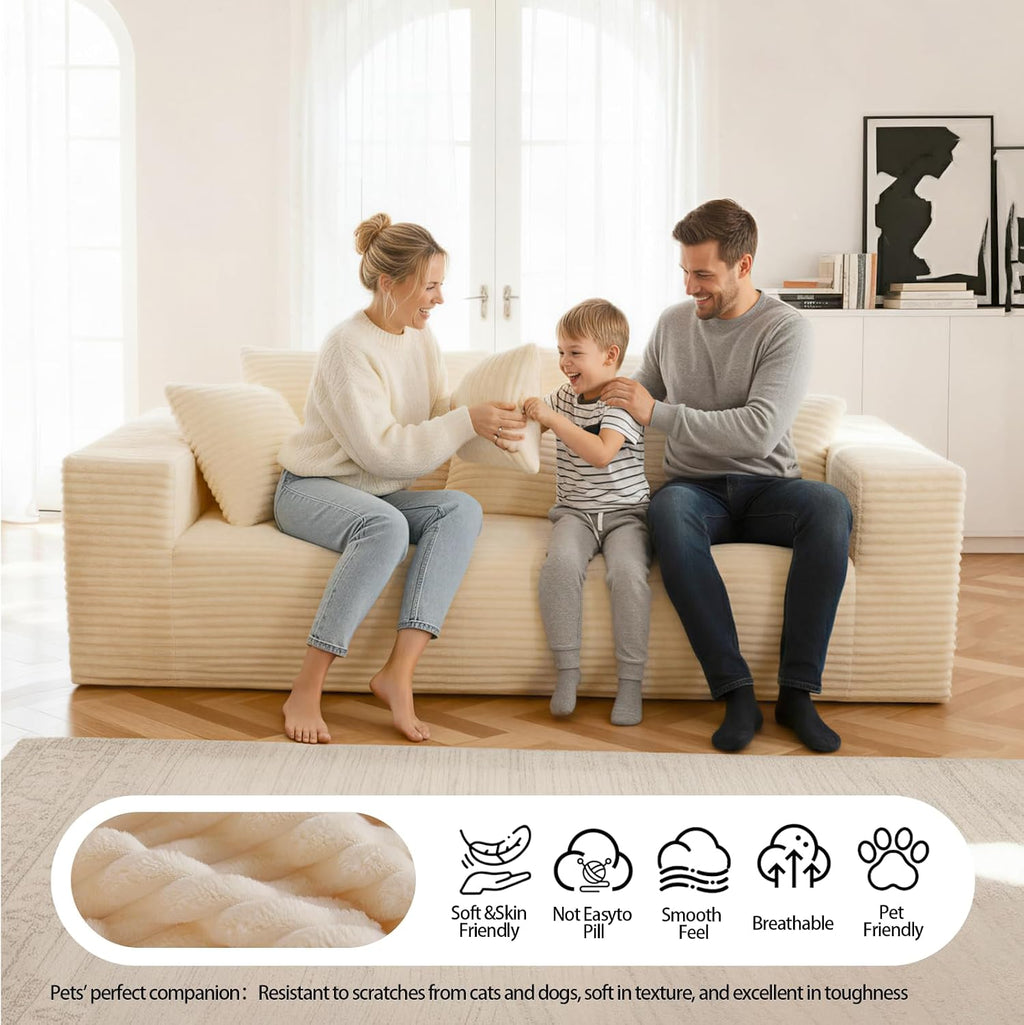 Boneless Cloud Couch Sofa, 3 Seater Deep Seat Modern Lounge Sleeper Couch, No Assemble, Corduroy Compression Upholstered Couches for Living Room, Bedroom, Apartment, Dorm, Office