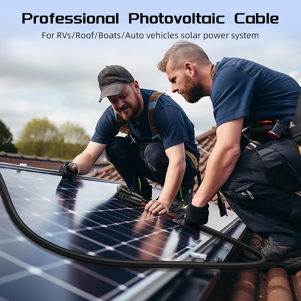 Bateria Power 10AWG 100FT Solar Panel Extension Cable, Flame Retardant Protective Sleeving, Twin Wire 10 Gauge Solar Cable with IP68 Female & Male Waterproof Connectors, Dust Caps for Home, RV