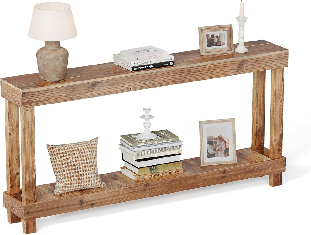 Rustic Farmhouse Console Table with 2 Tiers - Distressed Reclaimed Wood Entryway Sofa Table, Narrow Long Behind Couch Table for Living Room & Bedroom,46x28x10 Inch,Natural Wood(Oak)