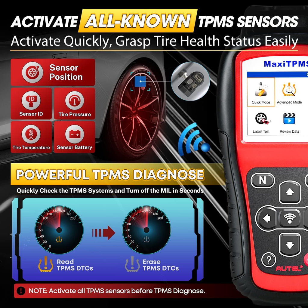 Autel MaxiTPMS TS508WF TPMS Programming Tool Kit, 2026 WiFi Tire Sensor Relearn Activation Tool, Up of TS508 TS601 TS501 PRO, Clear TPMS DTCs, 4PCS 315+433MHz MX Sensors ($120), Lifetime Free Updates