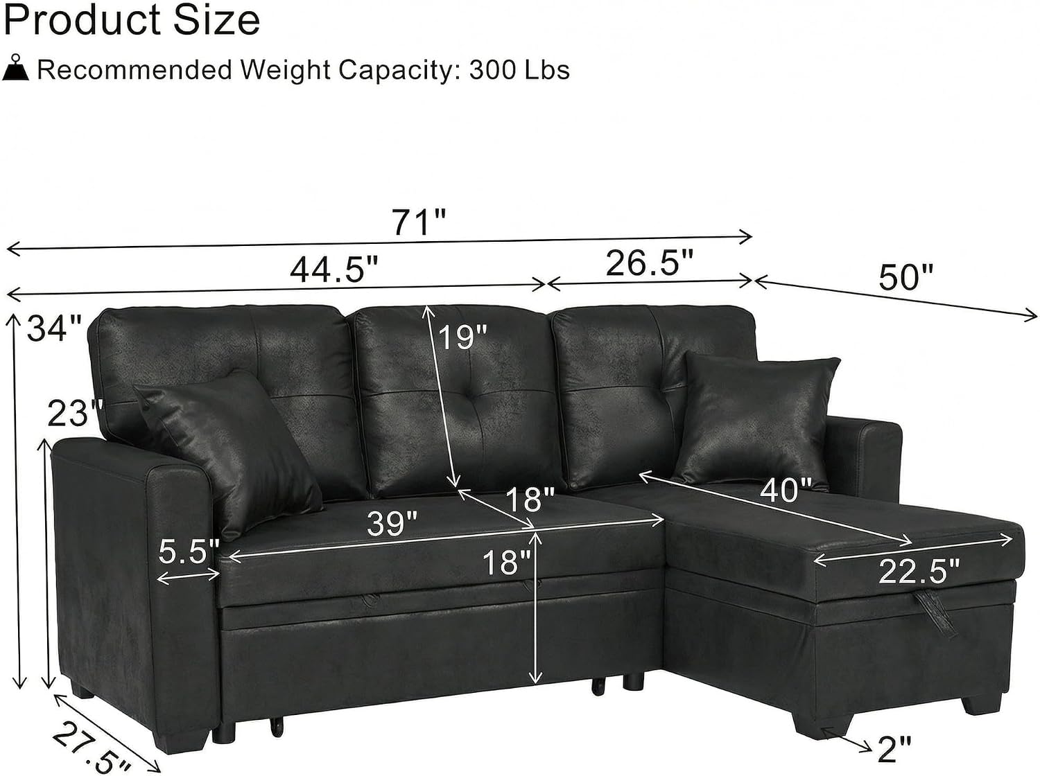 L Shaped Sectional Couch with Storage and Pull Out Bed, 3 Seater Sleeper Sofas Convertible Couches with Reversible Chaise for Living Room, Space Saving Small Sofa Bed for Small Spaces