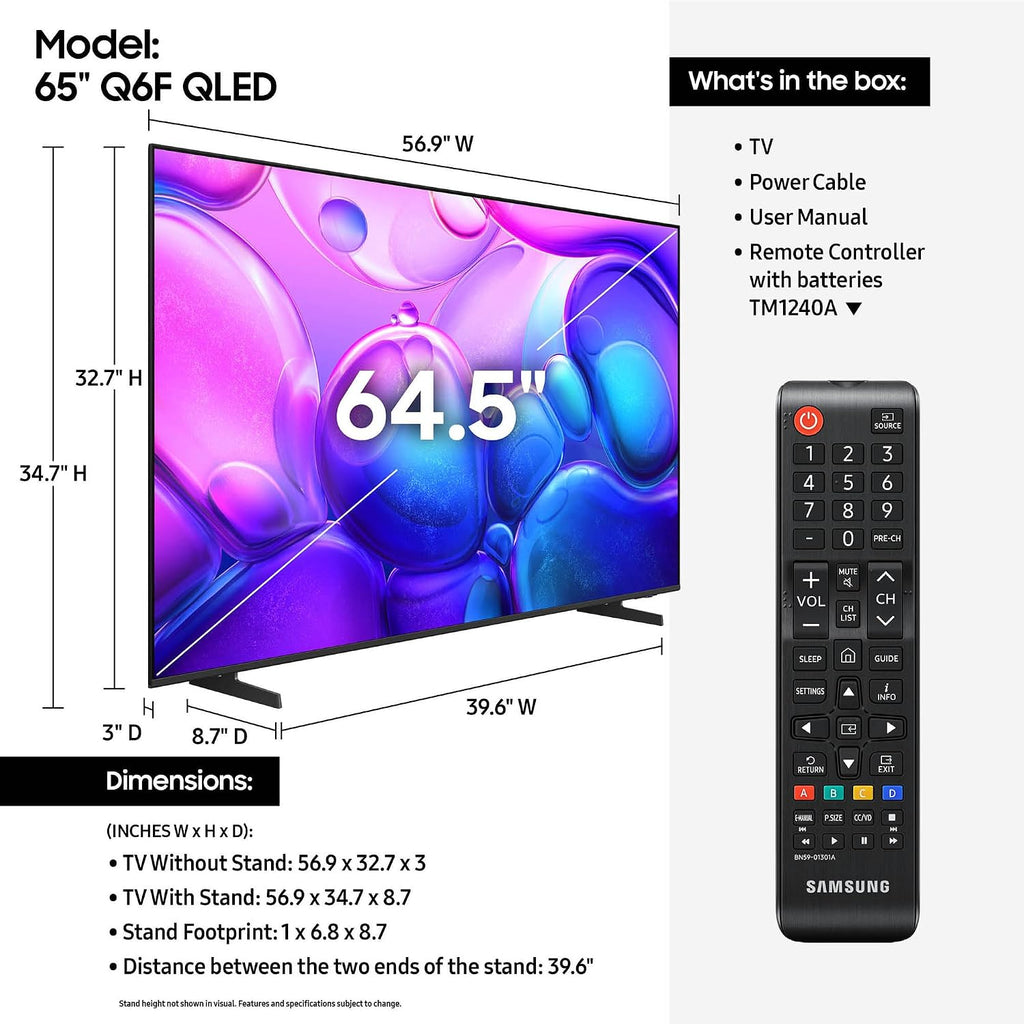 Samsung 65' Class, QLED, 4K, QLED Smart TV, 2025 (QN65Q6FAAFXZA)