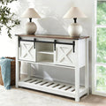 White Farmhouse Entryway Table, Rustic Hallway Table with Storage Shelf, Sofa Table with Sliding Barn Doors for Hallway, Entryway, Living Room, Foyer