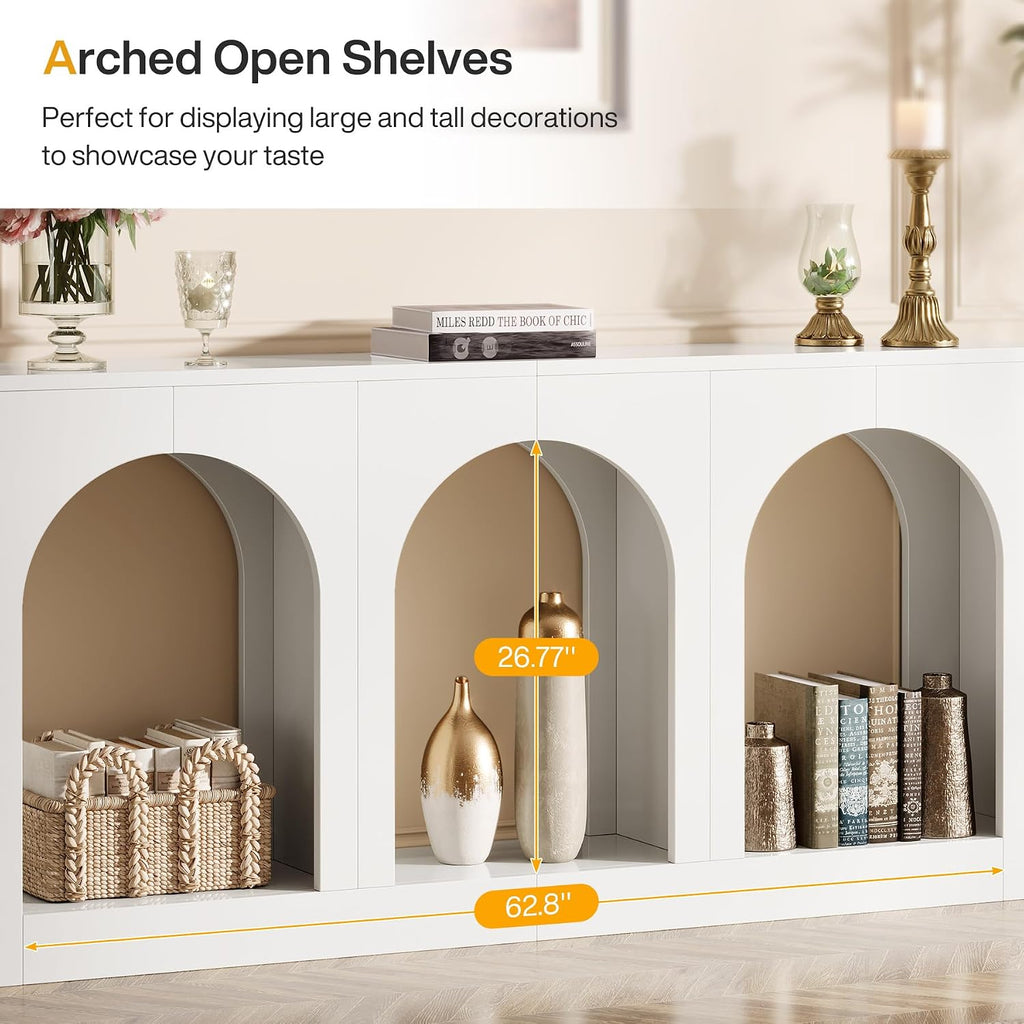 Tribesigns 70.9' White Console Table with Storage, Wood Entryway Entry Table with 3 Arched Shelves for Foyer, Hallway, Living Room, Behind Couch Sofa, Narrow Long