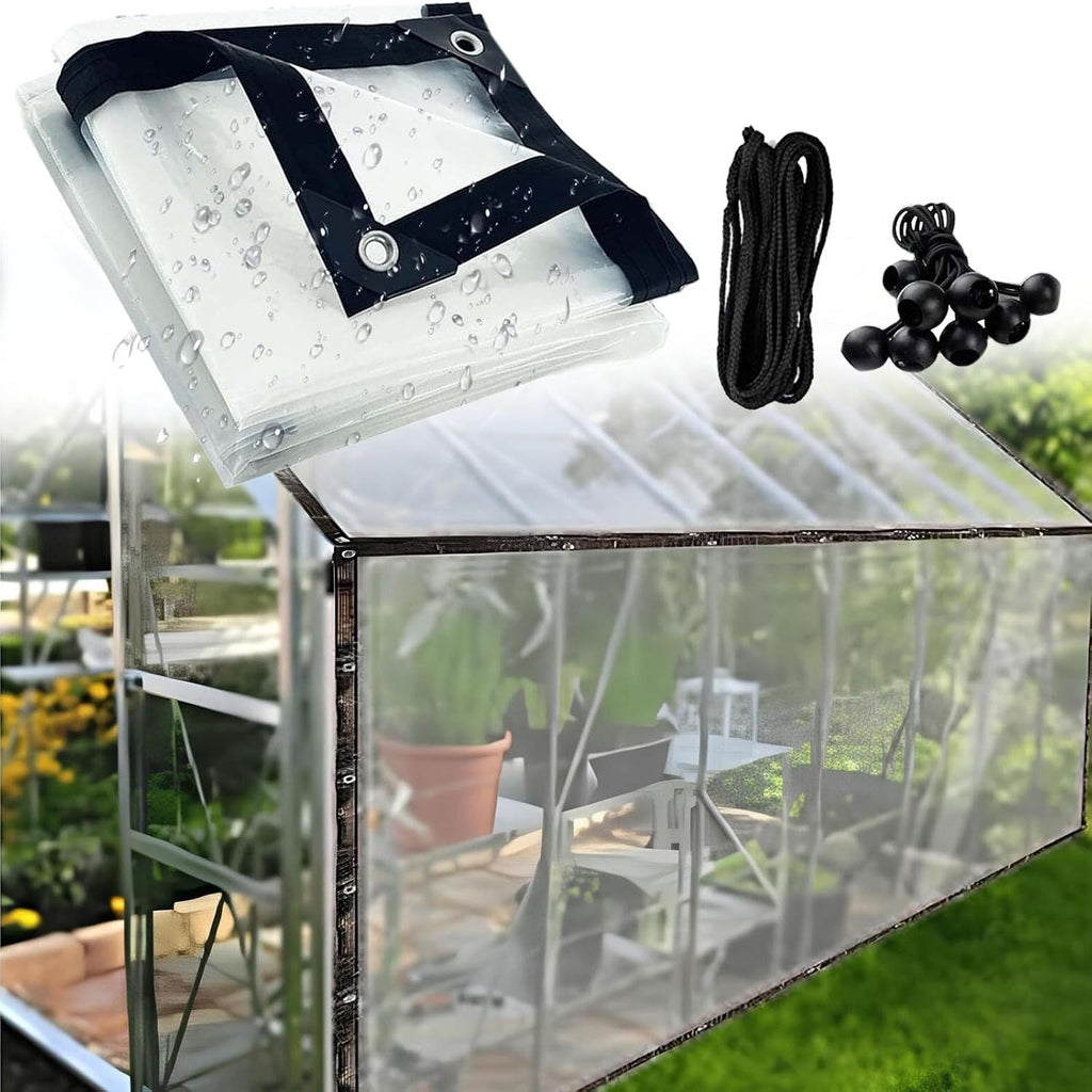8x15 FT Clear Waterproof Tarps Heavy Duty Transparent Tarpaulin, Rainproof Transparent Windproof Snowproof, PVC Clear Waterproof Cover Tarp Foldable Tarpaulin Heavy Duty