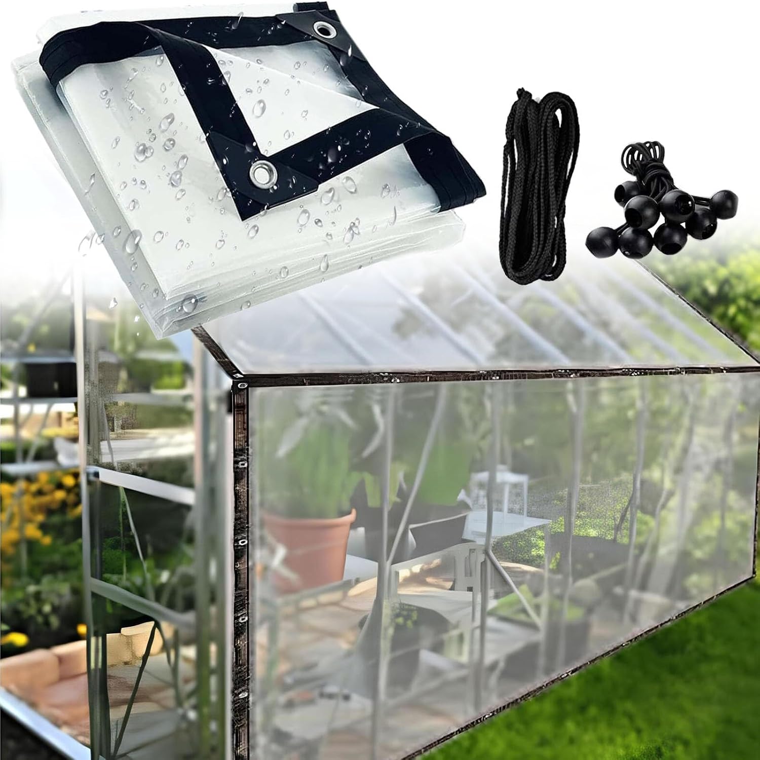 7x7 FT Clear Waterproof Tarps Heavy Duty Transparent Tarpaulin, Rainproof Transparent Windproof Snowproof, PVC Clear Waterproof Cover Tarp Foldable Tarpaulin Heavy Duty