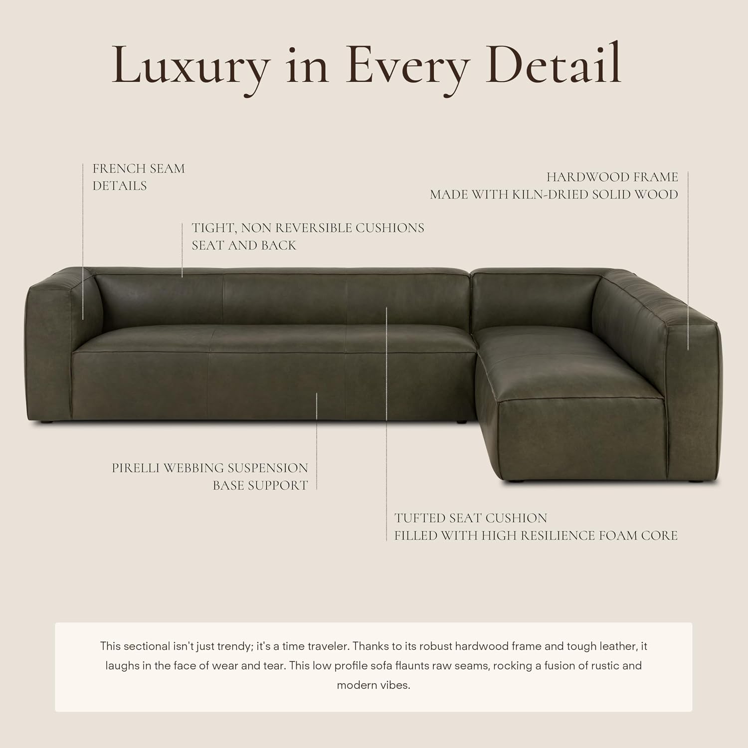 Poly & BARK Piazza Reversible Corner Sectional Sofa in Olivine Green