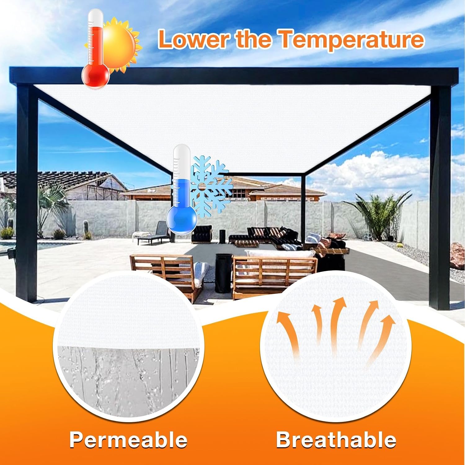 Artpuch Outdoor Pergola Shade Cover 14x20 FT Sun Shade Cloth with Grommets White Commercial Grade Patio Privacy Screen Shade Canopy (Customized Available) GN06
