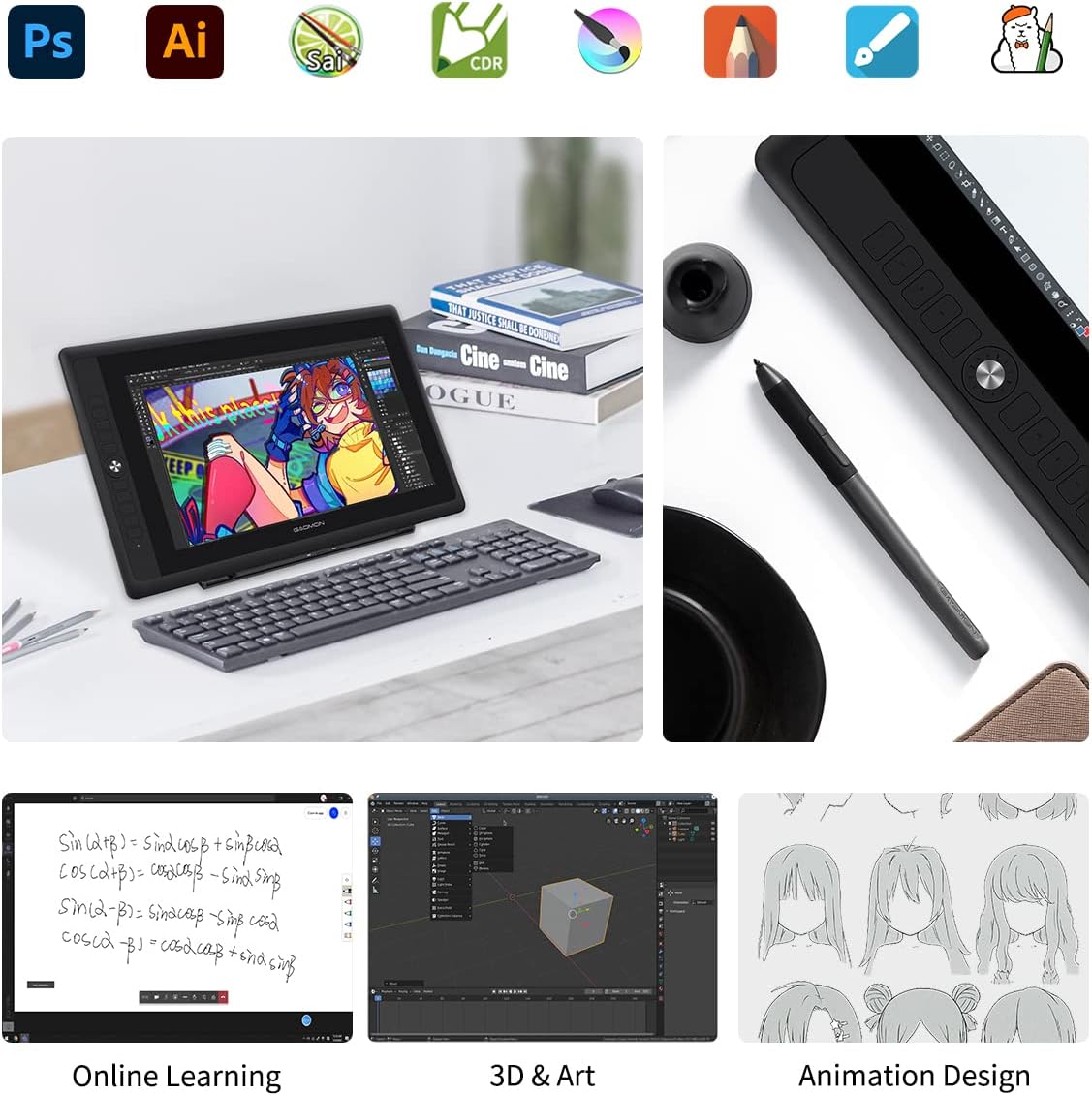 GAOMON PD156Pro - 15.6' Drawing Tablet with Screen Full-Laminated 120% sRGB Pen Display with Dial Key & 10 Hotkeys, Battery-Free Stylus Art Tablet for Digital Drawing, Anime, Sketch, Graphic Design