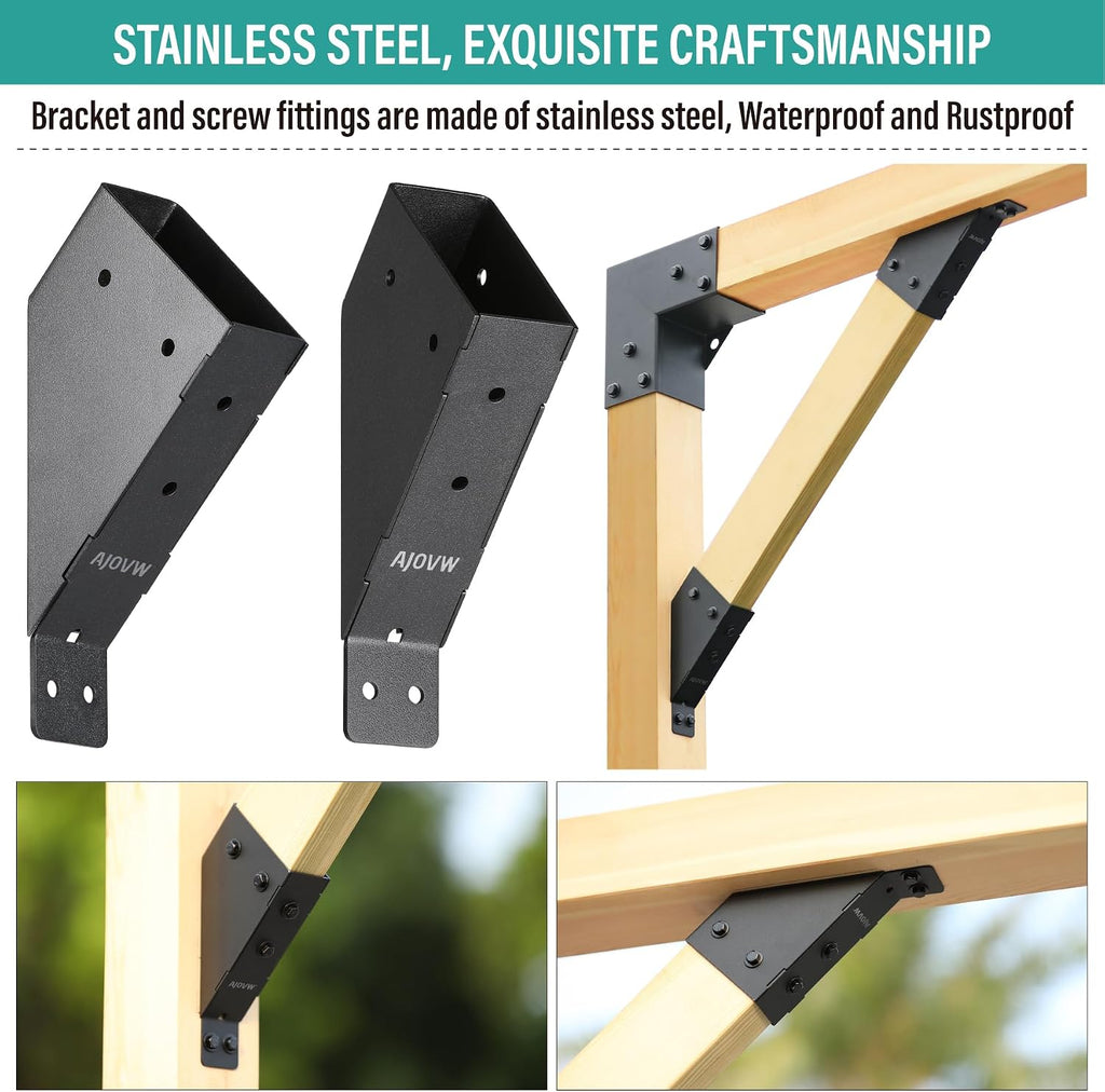 AJOVW-8 PCE 45 Degree Angle Support Bracket for 2''x4'' Supporting Wooden Posts (Actual Size: 1.5''x3.5'') for Gazebos, Garages, Decks, Stables, Sheds, Patio and DIY Basketball Frame Scenes