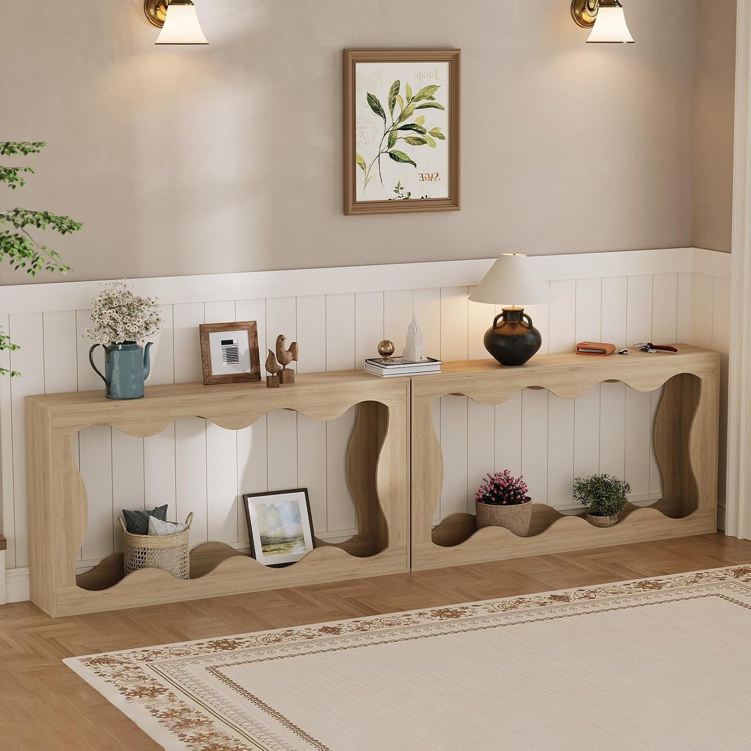 GarveeHome 63'' Farmhouse Console Table with Entryway, Couch Table Behind Sofa, Narrow Console Table, Hallway Stand,Industrial Hallway Accent Table for Living Room, Natural