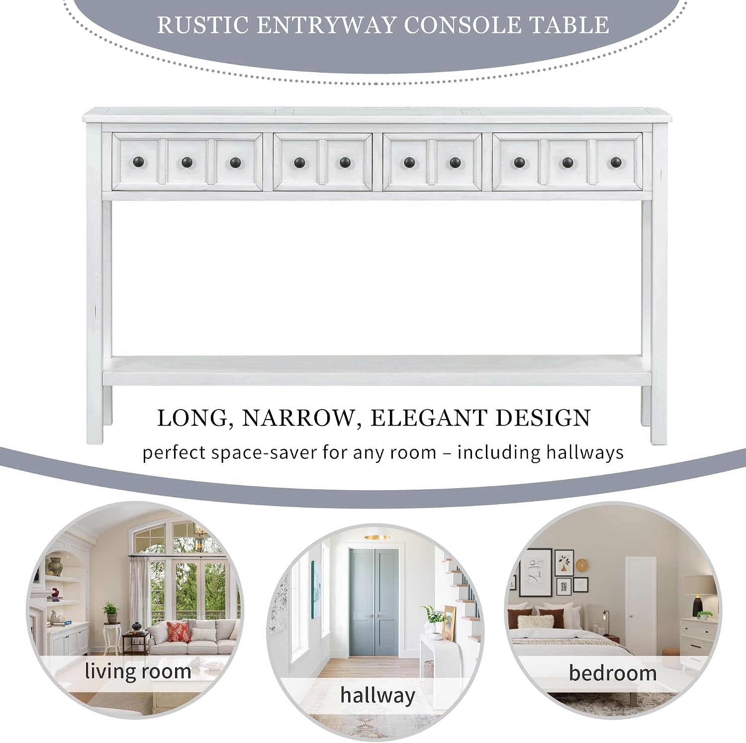 Merax Vintage Entryway Table 60 inch,Long Console Table with Drawers and Shelf for Entryway Easy Assembly Hallway Table