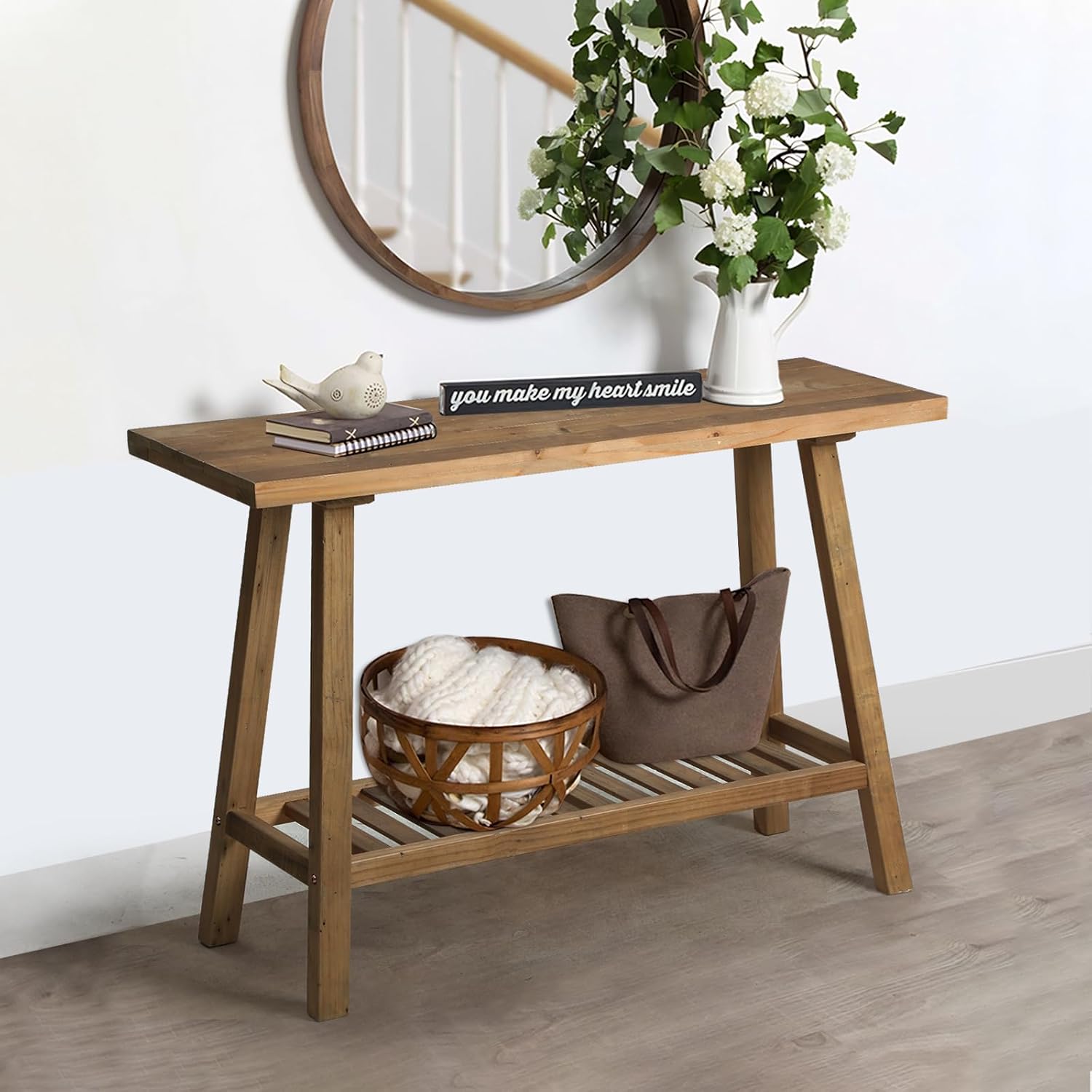 HOKYHOKY Reclaimed Solid Wood Console Table, 43.3' Farmhouse Entryway Table, Narrow Couch Tables Behind Sofa, 2 Tiers Accent Tables for Hallway, Entrance, Foyer, Living Room