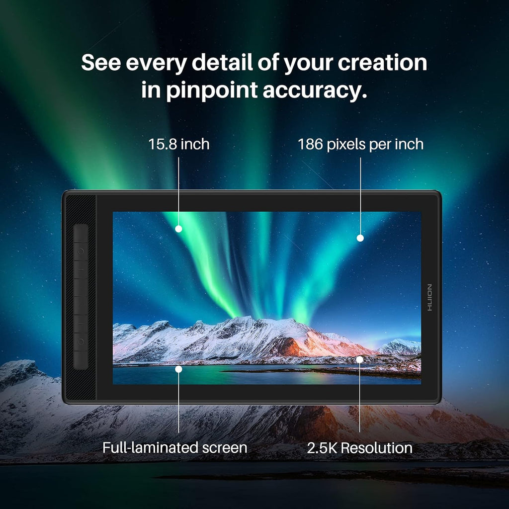 HUION KAMVAS Pro 16 2.5K QHD Drawing Tablet with Screen QLED Full-Laminated Graphics Tablet with Battery-Free Pen for Art, Paint &Design, Work with Mac, Windows, Android & Linux, With Mini Keydial K20