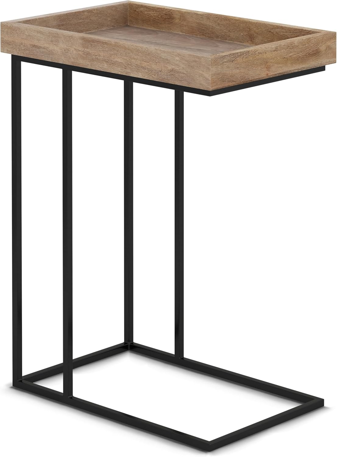 SIMPLIHOME Gallagher C Side Table - 12 inch Wide Solid Mango Wood and Metal Rectangular Accent Stand with Tray Top in Natural, Industrial Slide-Under Table for Living Room or Bedroom, Assembled