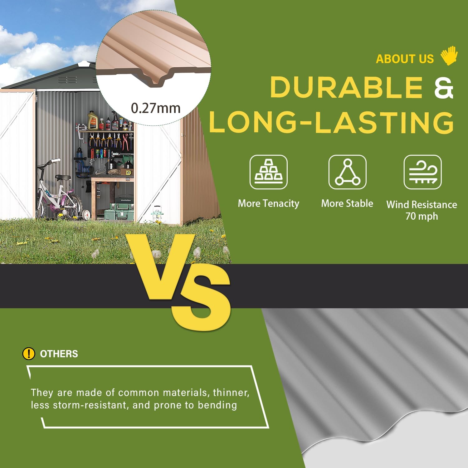 U-MAX 7' x 7' Storage Metal Shed, Large Outdoor Sheds & Outdoor Storage Clearance 7x7, Lockable Garden Shed, Utility and Tool Storage for Garden, Backyard, Patio and Outside Use