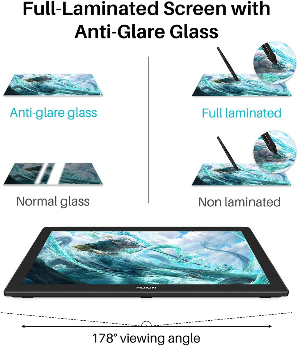 HUION Kamvas Pro 24 4K UHD Graphics Drawing Tablet with Full-Laminated Screen Anti-Glare Glass 140% sRGB - Battery-Free Stylus 8192 Pen Pressure and Wireless Express Key, 23.8 Inch Black