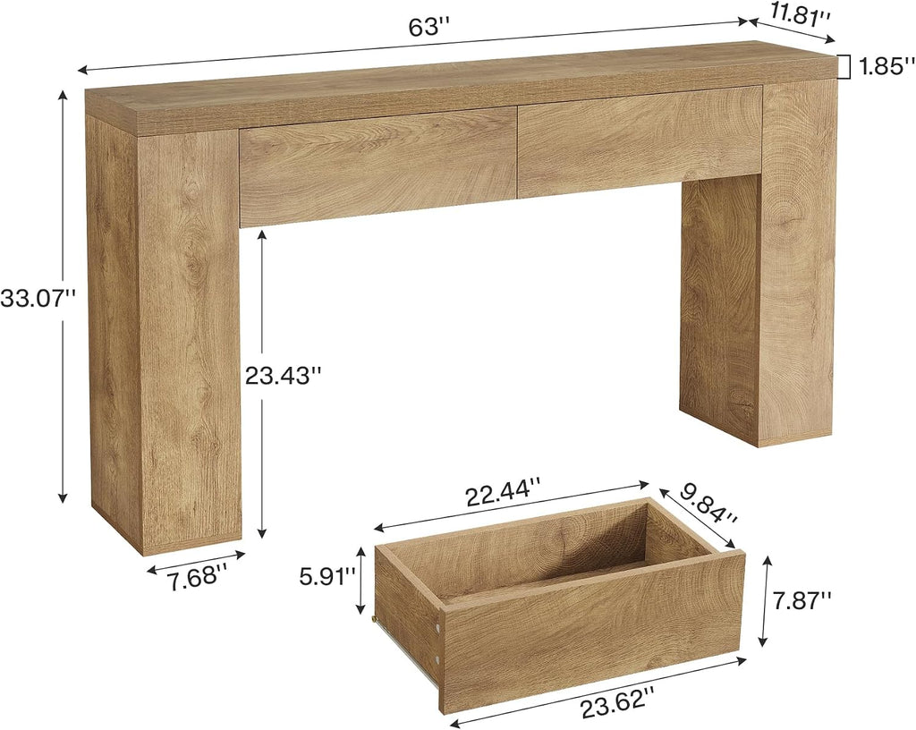 Tribesigns 63-Inch Wooden Foyer Table with with 2 Hidden Drawers, Farmhouse Console Table for Living Room, Hallway, Entrance, Easy Assembly (Brown)