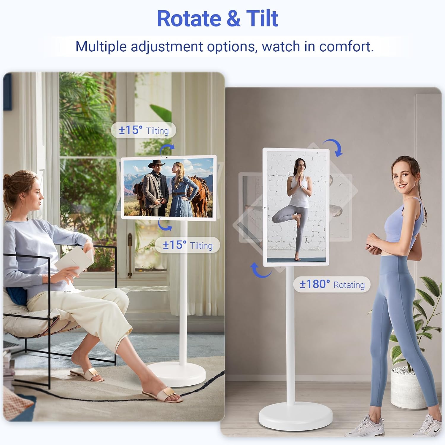 22-Inch Portable TV on Wheels, 1080p Portable Touch Screen Monitor, Smart Rolling TV Built-in 13MP Camera, Built-in Battery | Android 13 | 6+128G