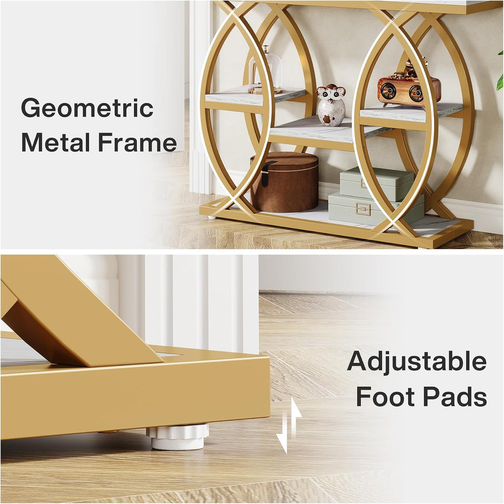 Tribesigns 39.4' Console Table, Industrial 4-Tier Sofa Table Entryway Table with Storage Shelves, Narrow Wood Accent Tables with Metal Frame for Small Spaces, Hallway, Foyer, White Gold