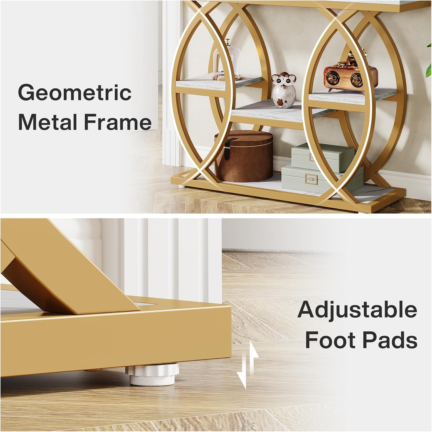 Tribesigns 39.4' Console Table, Industrial 4-Tier Sofa Table Entryway Table with Storage Shelves, Narrow Wood Accent Tables with Metal Frame for Small Spaces, Hallway, Foyer, White Gold
