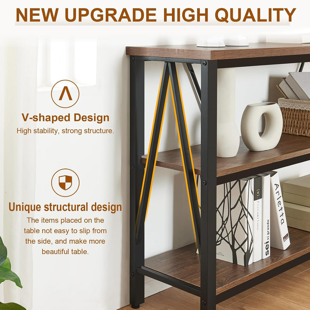 HOMISSUE Entryway Console Table, Rustic Couch with Wide Storage, Industrial Sofa Tables with 3-Tier Open Shelves, Entryway Table for Living Room, Hallway, Brown, 55 Inch