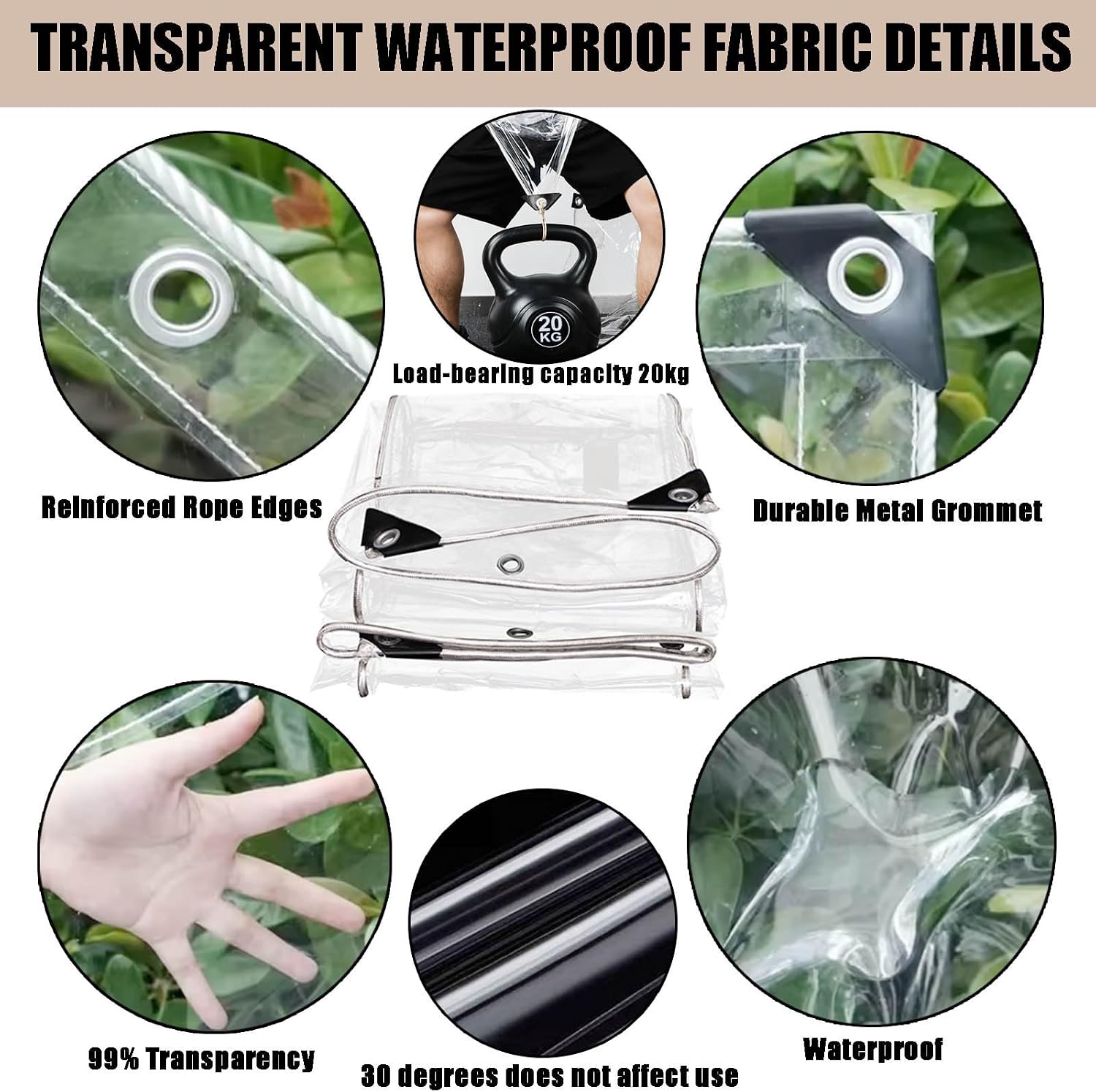 Greenhouse Plastic Sheeting 16 Mil Clear Tarps Heavy Duty Waterproof PVC Enclosure Tarpaulin with Grommets for Outdoor Porch Patio Furniture Window Cover 3x6 8x10 10x12 20x30 30x60ft(12x15FT)