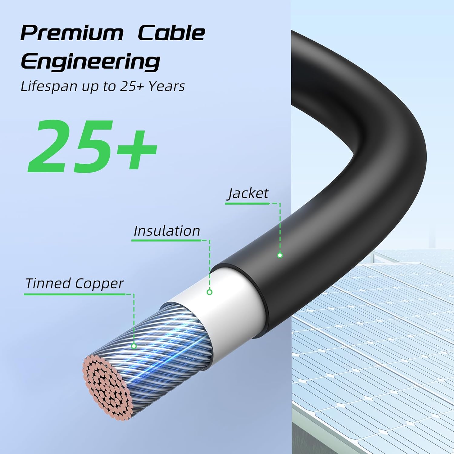 100FT 12AWG Solar Panel Extension Cable, Bateria Power 12 Gauge 4mm² PV Wire with Female & Male Waterproof Connectors for RV, Photovoltaic Systems, Set of 2