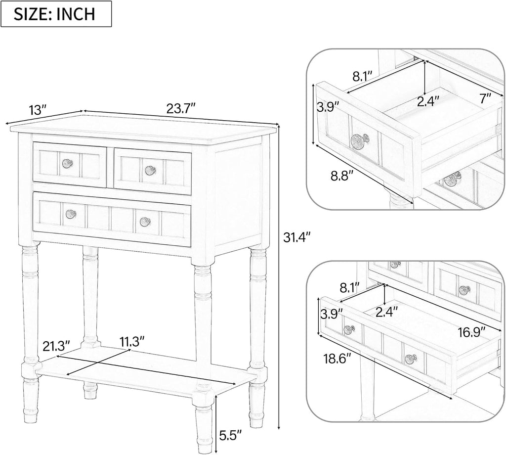 Merax Narrow Console Table, Elegant Slim Sofa Table With Three Storage Drawers and Bottom Shelf for Entryway, Hallway, and Living Room (Light Blue)