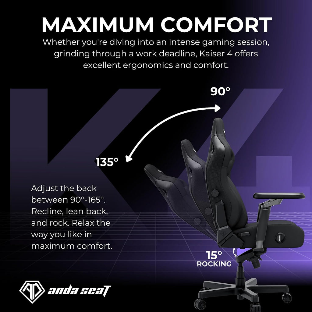 Anda Seat Kaiser 4 XL Gaming Chairs for Adults - Ergonomic Black Fabric Gaming Chairs with 6DArmrest, Comfortable Office Seat with Lumbar Support, Heavy Duty Wide Gamer Seat