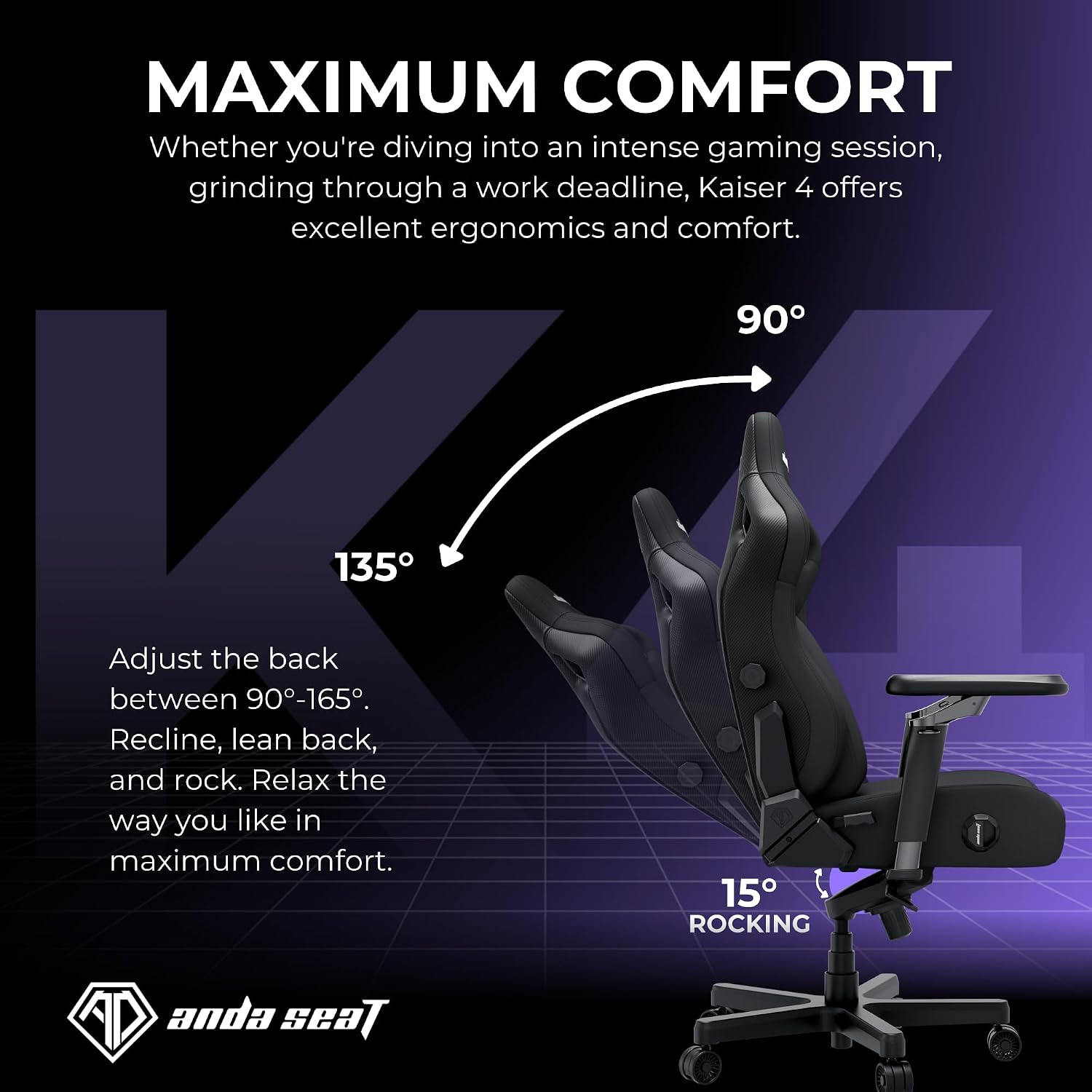 Anda Seat Kaiser 4 XL Gaming Chairs for Adults - Ergonomic Black Fabric Gaming Chairs with 6DArmrest, Comfortable Office Seat with Lumbar Support, Heavy Duty Wide Gamer Seat