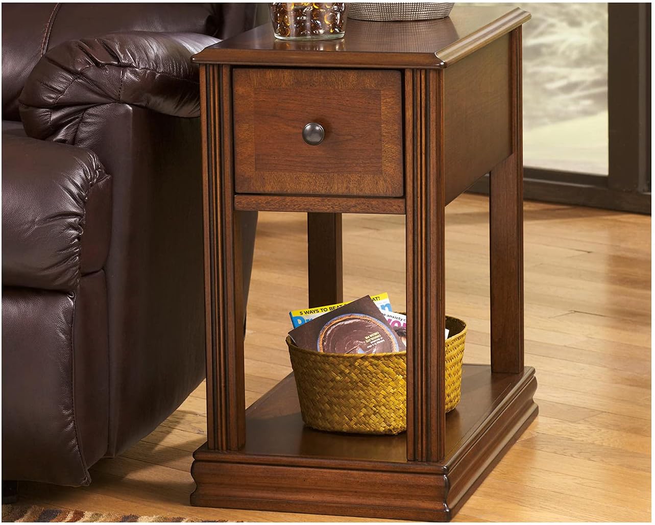 Signature Design by Ashley Breegin Chair Side End Table, 1 Drawer, 1 Fixed Shelf, Veneers, Wood, 13.13' W x 22.13' D x 23' H, Brown