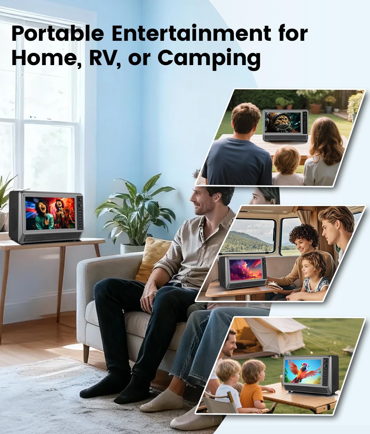 Feihe 15.6' Small Smart TV Built-in Bluetooth Speaker System, 200W Peak Power, 1080P FHD Smart Television with Wi-Fi/HDMI/USB/AUX for Home Entertainment & Camping
