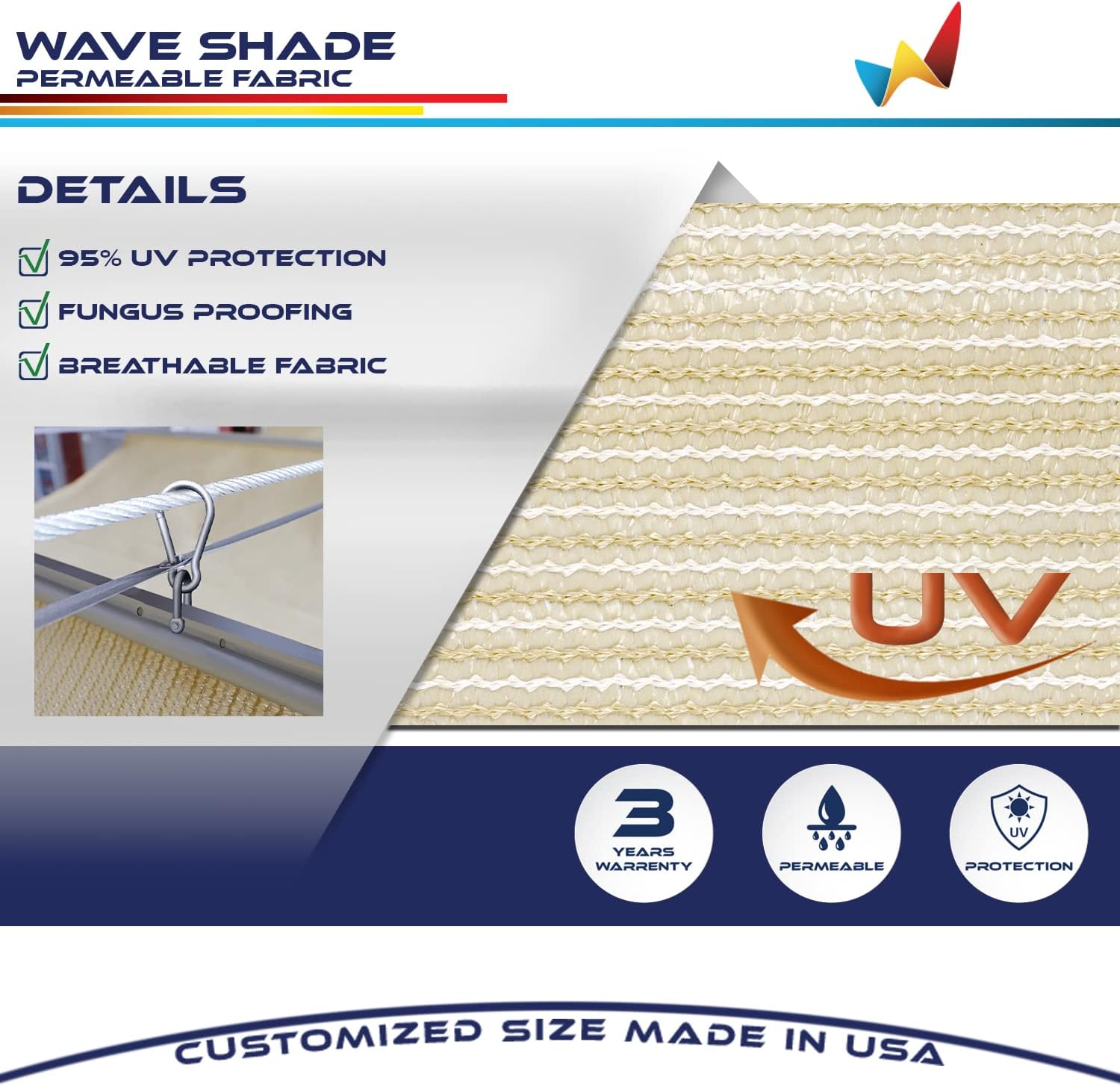 Windscreen4less 3' x 8' Retractable Sun Shade Canopy Cover Sliding Wave Shade Sail for Pergola Patio Deck Yard Gazebo Outdoor (Beige)