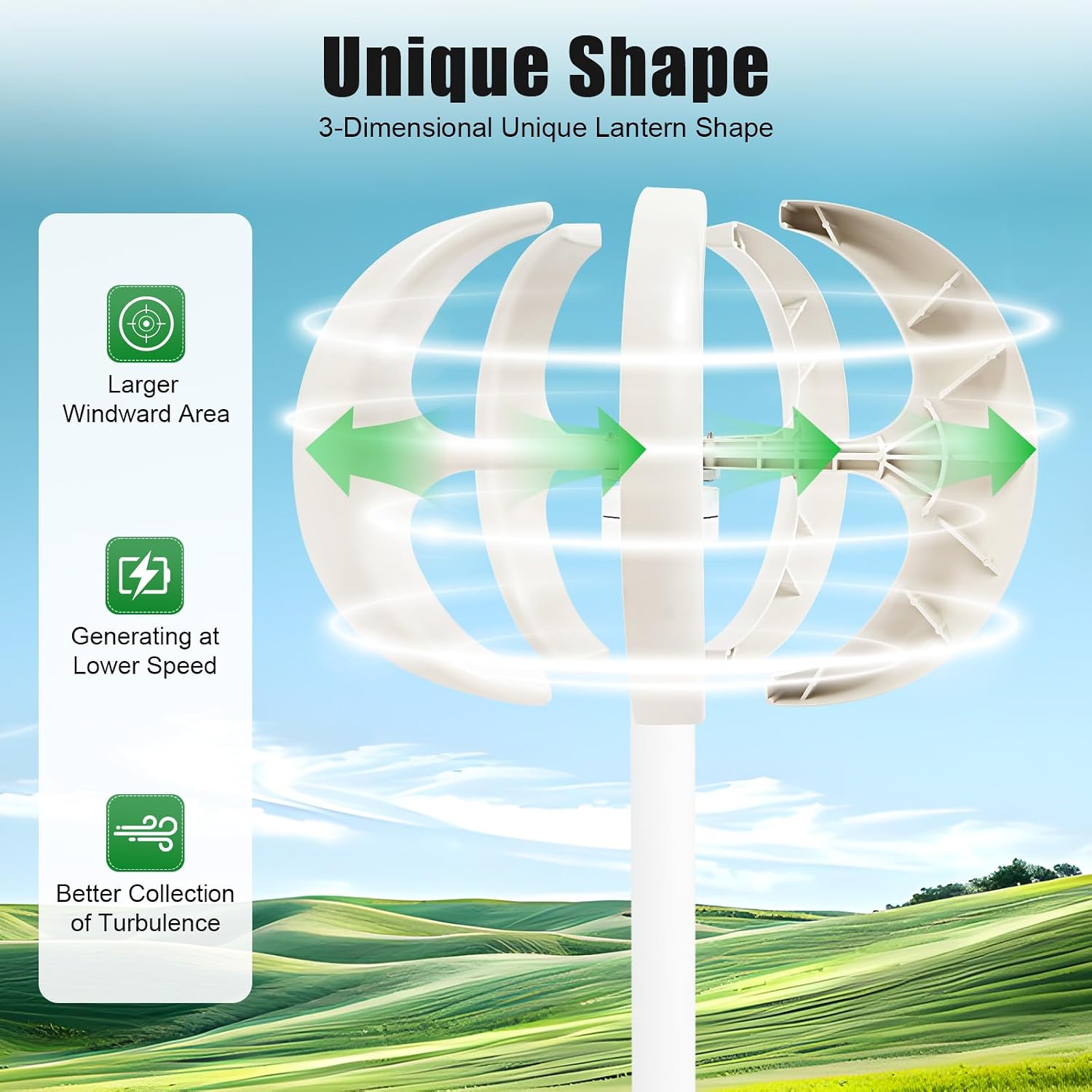 600W Wind Turbine Generator, DC 12V 5-Blade Lantern Wind Turbine Generator, Vertical Axis Wind Power, Lantern Shape, Wind Turbine Kit for Home, Business, Industrial Energy Supply (White)