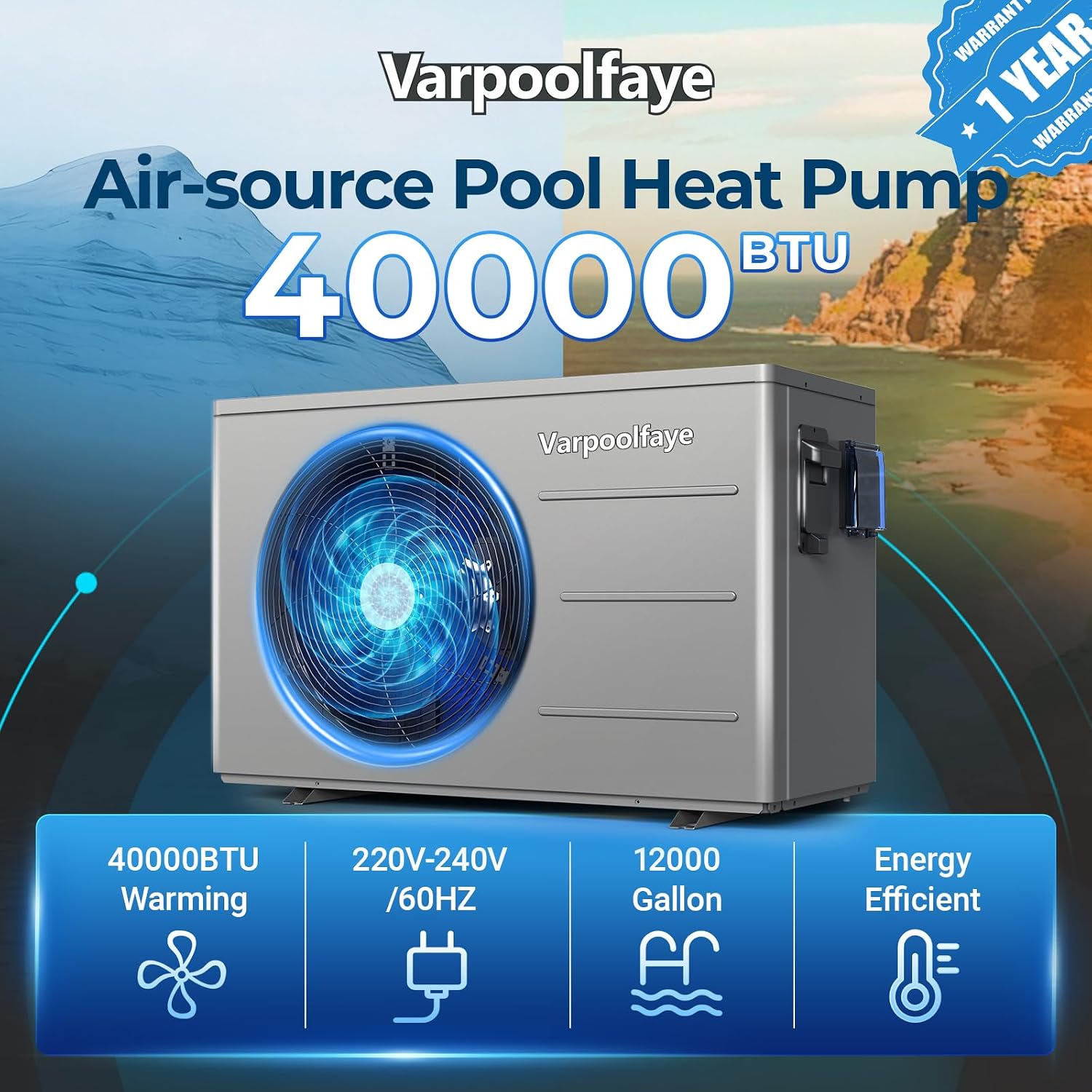 Above Ground Pool Heater 40000 BTU Swimming Pool Heater Pump Heating or Cooling Electric Inground Pool Heater 12000 Gallon WiFi Control Schedule 220V