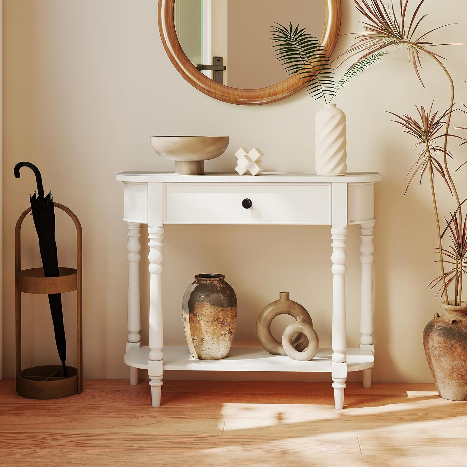 Giantex 2-Tier Narrow Console Table, 36' White Entryway Table with Storage Drawer & Elegant Legs, Wooden Sofa Table with Open Shelf for Living Room, Foyer, Hallway, Bedroom, Entrance