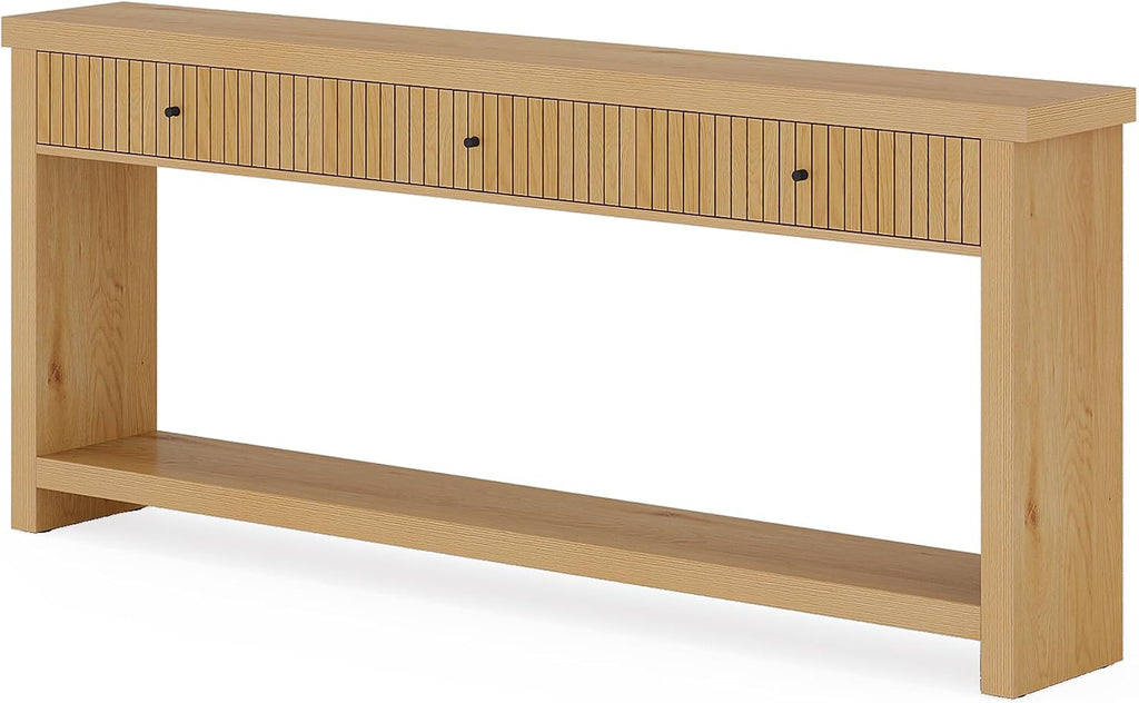 Tribesigns 70.9 inch Extra Long Entryway Table with 3 Drawers, Sofa Console Table with Open Storage Shelves, Oak Color Furniture, Wooden Couch Foyer Tables for Living Room Hallway Entrance