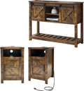 Farmhouse Entryway Table Set of 3, Console Table with Storage and 2 End Tables, Rustic Sofa Table Set for Living Room, Hallway, Bedroom, Brown