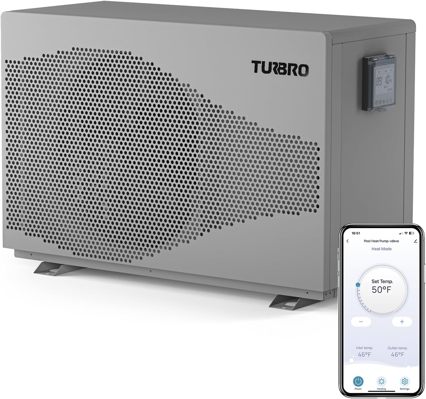 TURBRO 58,000 BTU Inverter Swimming Pool Heat Pump, Up to 18,000 Gallons, Up to 15.8 COP, Smart WiFi Control, Heating & Cooling for Inground and Above Ground Pools, 220-240V, Beluga B58V
