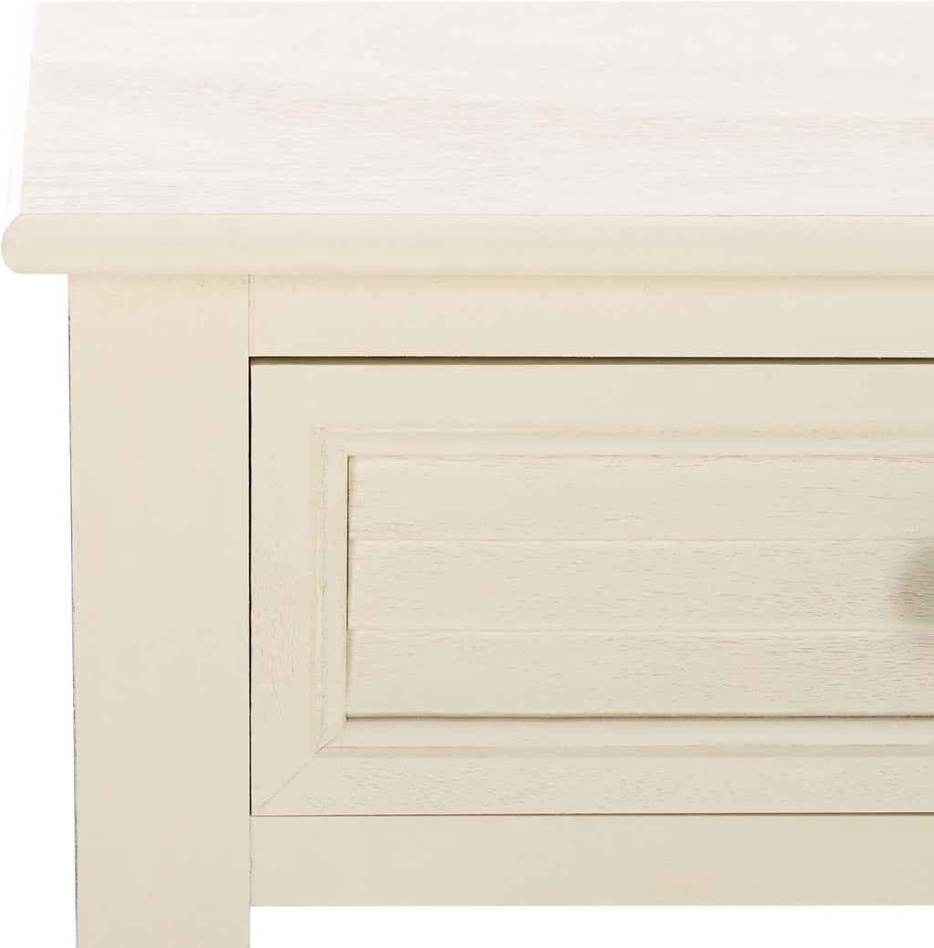 SAFAVIEH Home Collection – Tate Distressed White 2-Drawer Console Table with Shelf, Turned Leg Farmhouse Accent Console for Entryway or Living Room (CNS5720A)