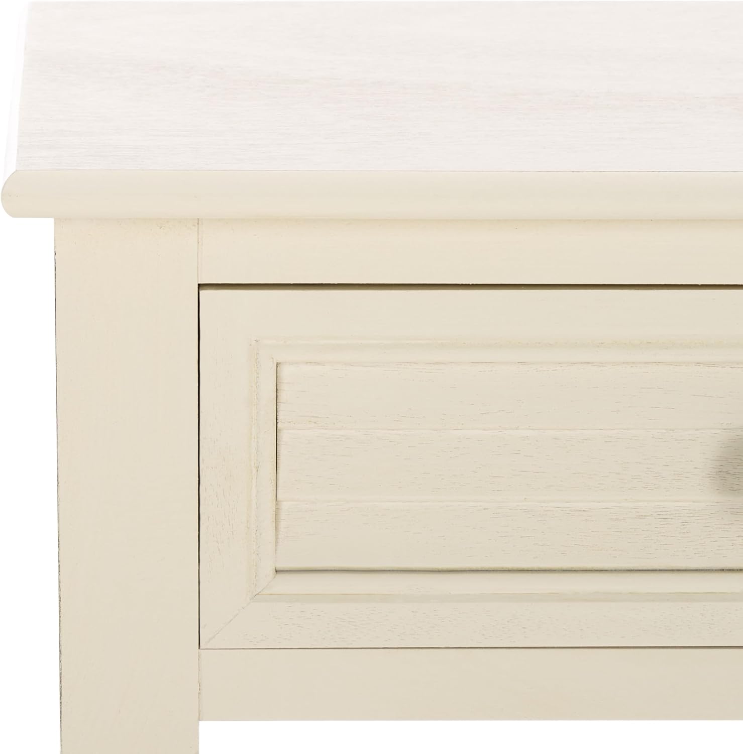 SAFAVIEH Home Collection – Tate Distressed White 2-Drawer Console Table with Shelf, Turned Leg Farmhouse Accent Console for Entryway or Living Room (CNS5720A)