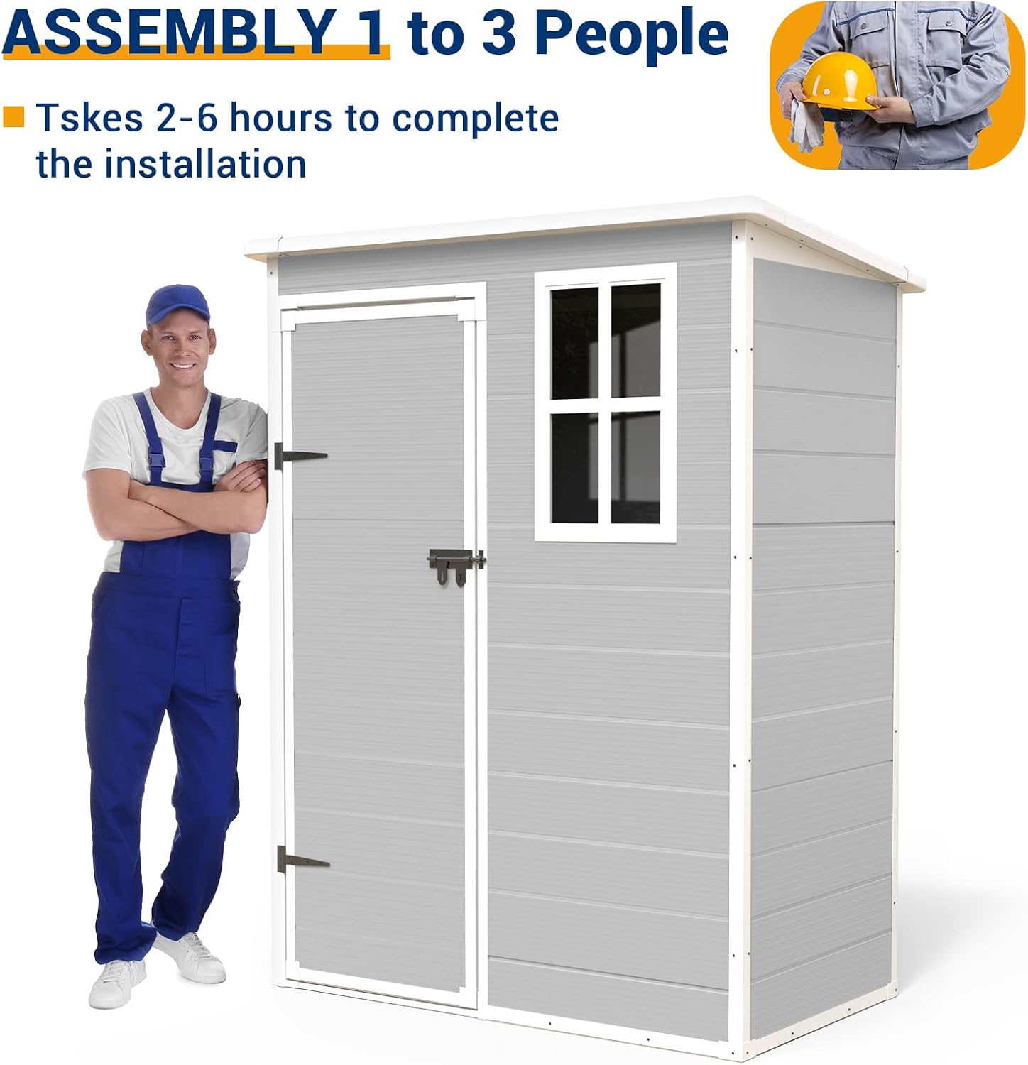 UDPATIO Outdoor Storage Shed 5x3 FT, Resin Garden Shed for Bike, Garbage Can, Tool, Plastic Outside Sheds & Outdoor Storage Storage Box with Lockable Door for Backyard, Patio, Lawn, Grey & White