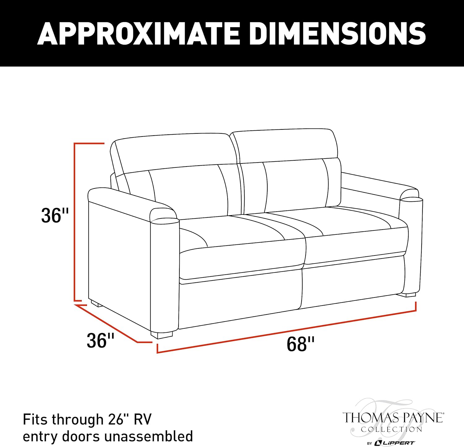 Thomas Payne 68' Norlina RV Tri-Fold Sofa with Woven Fabric, Couch-to-Bed Conversion, Removeable Back, Easy Installation for Travel Trailers, 5th Wheels and Motorhomes - 2020128771