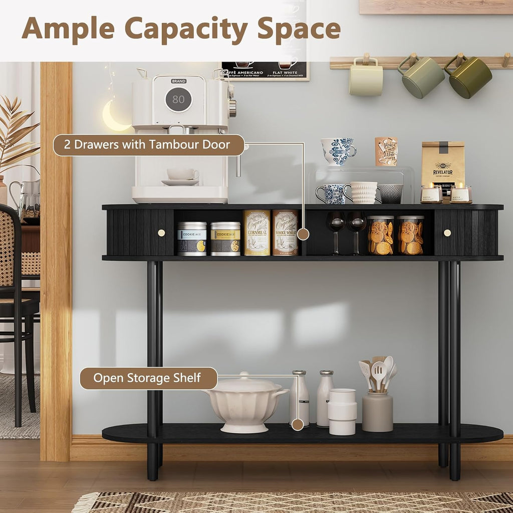 ARTPOWER 47.2' Modern Entryway Table with Wood Tambour Door, Accent Behind Couch Sofa Console with Storage, Fluted Side Table for Hallway, Living Room, Foyer, Black