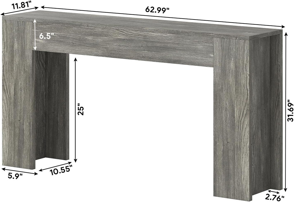knoworld 63-Inch Long Console Table with LED Light, Farmhouse Sofa Table Behind Couch, Wooden Console Table for Entryway Hallway Entrance Living Room, Gray